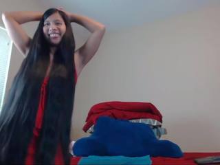 Captivating Long Haired Asian Striptease and Hairplay: HD porn 6a